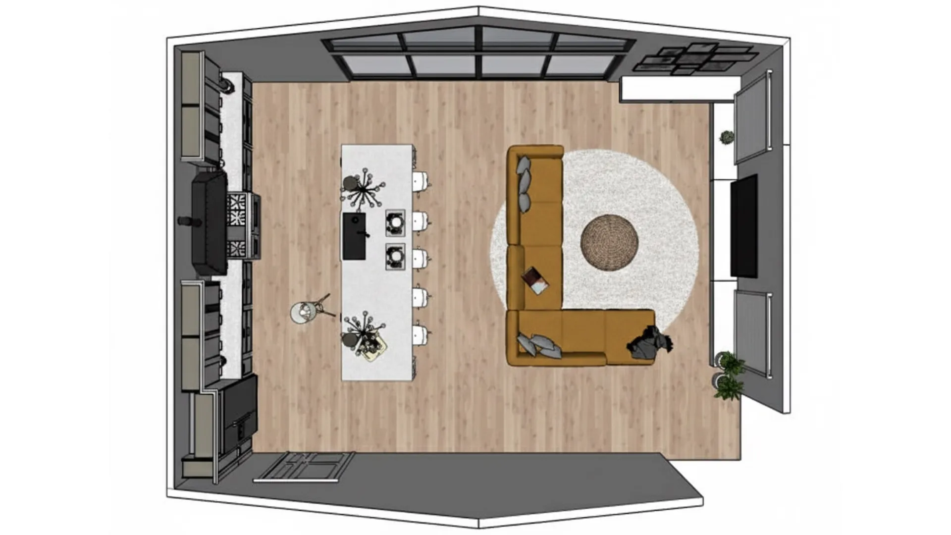render di divano in open space