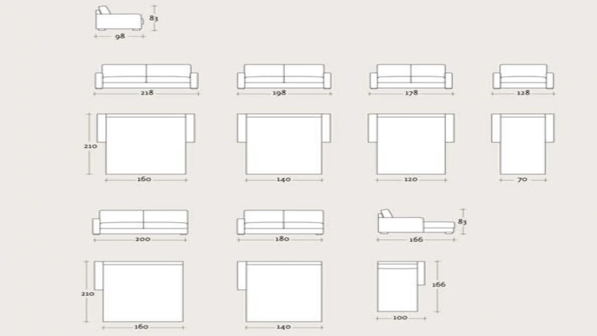 Scheda tecnica divano letto Lang di Gurian