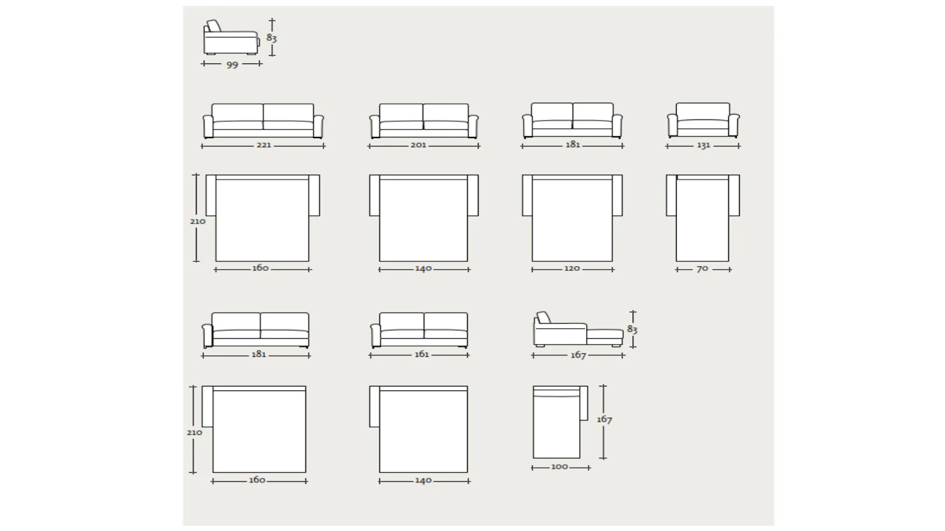 Scheda tecnica divano letto Lounge di Gurian