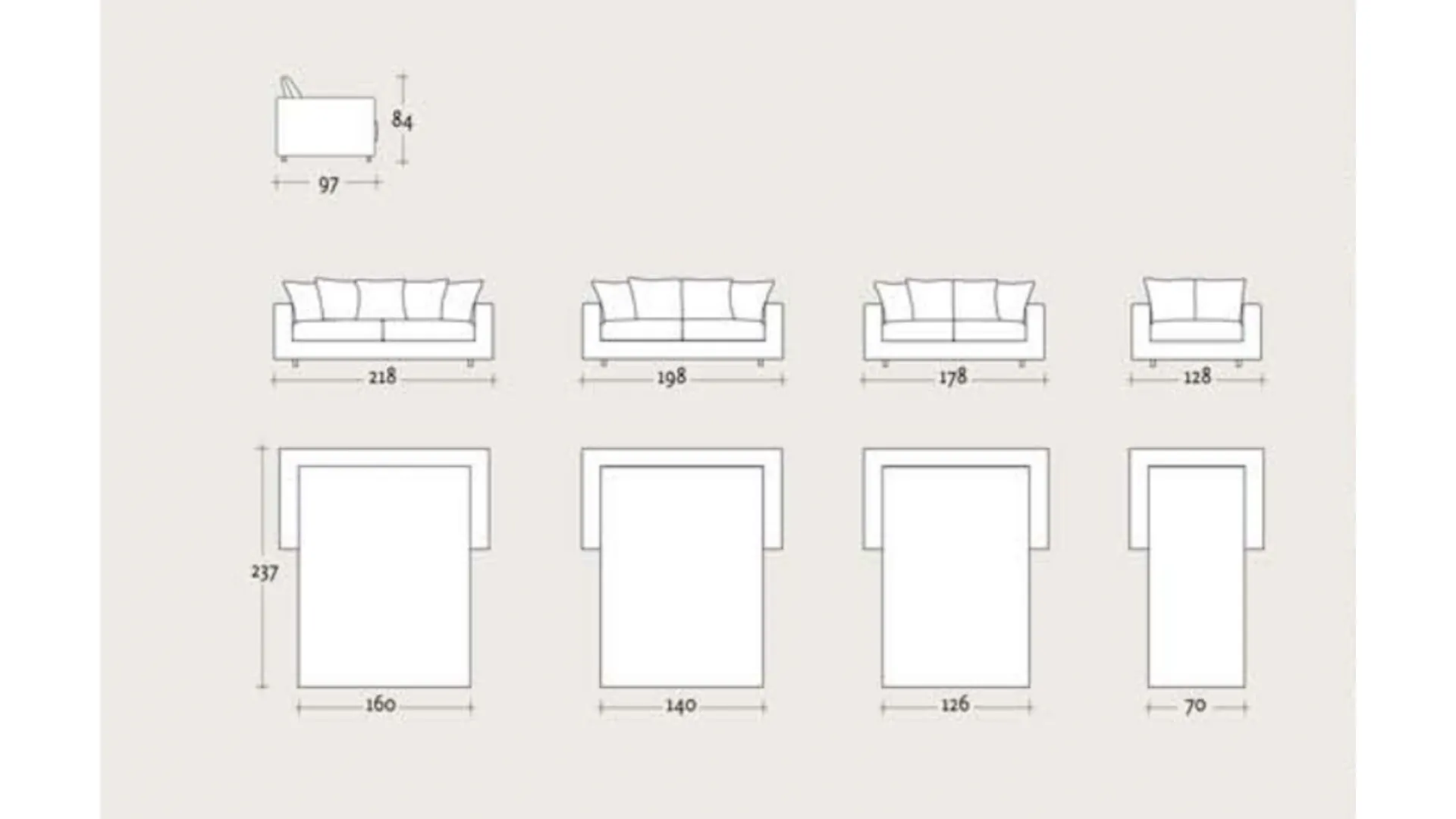 Scheda tecnica divano letto Suite di Gurian