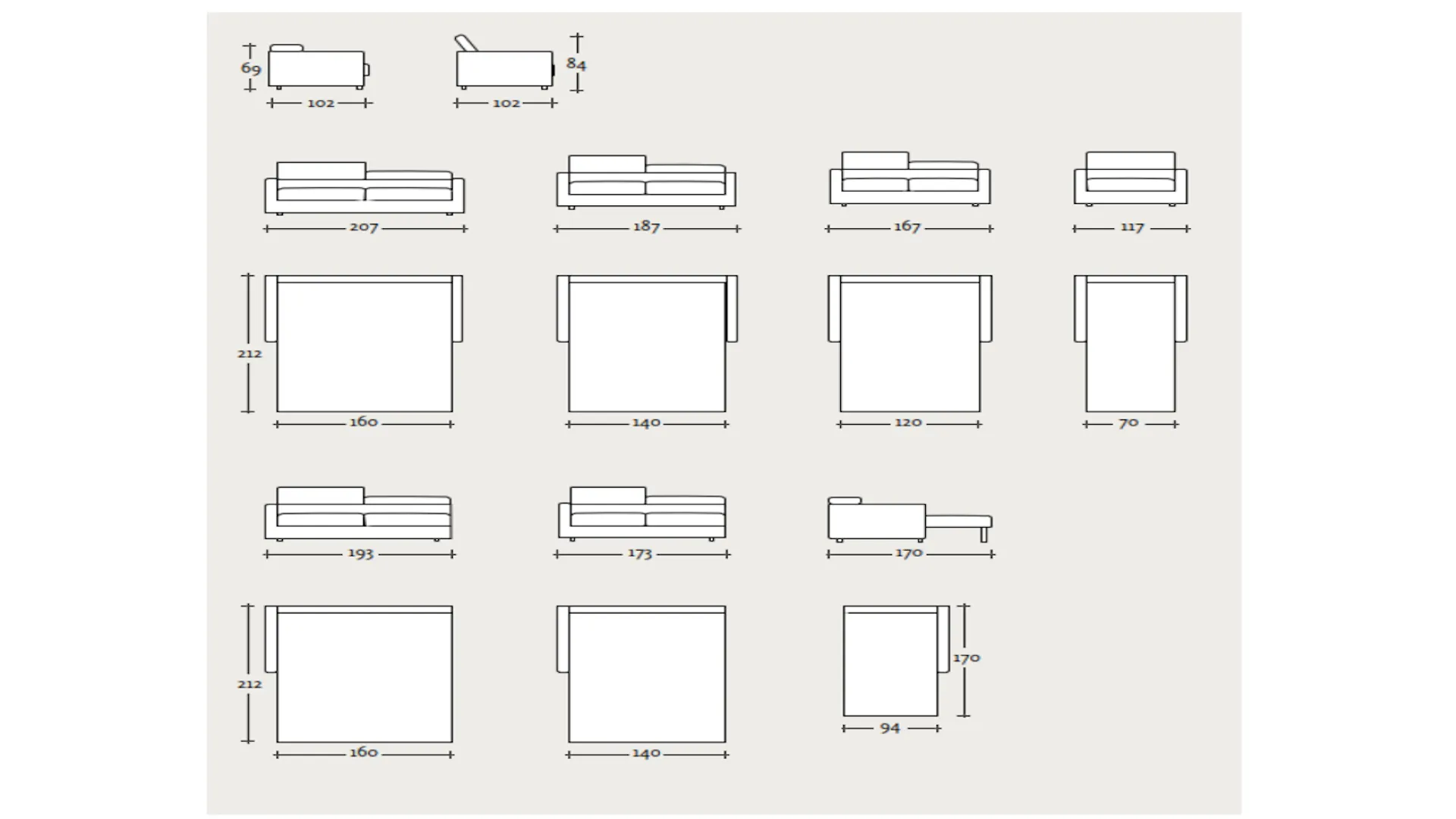 Scheda tecnica divano letto Versus di Gurian